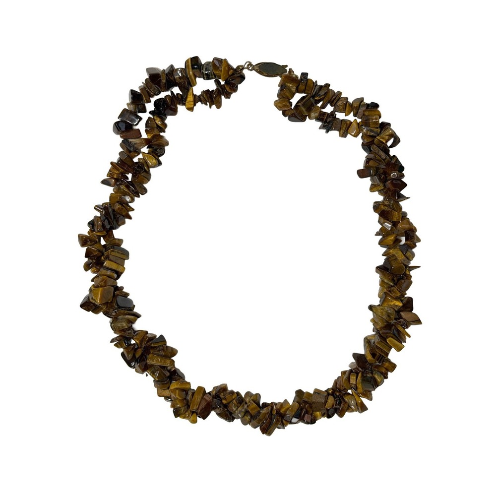 Vintage Brown Tiger Eye Necklace Brown Tan 19" Double Strand
